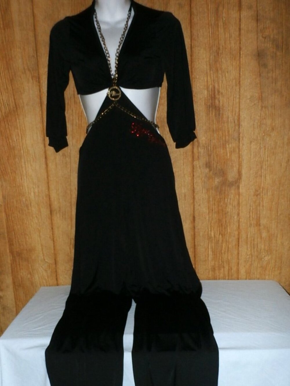 VTG Apple Bottoms Cut Out Jumpsuit Cropped Top Chains Bling Red Logo Med